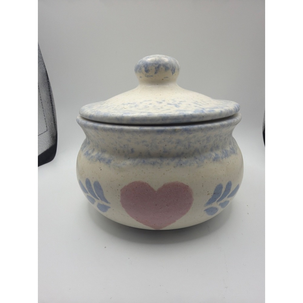 Vintage Heart Ceramic Hand Painted sponge ‎ mini canister cottagecore